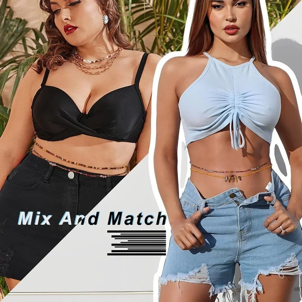 Tie-on African Waist Beads for Women Non Stretching 8Pcs Belly Beads Plus Size C